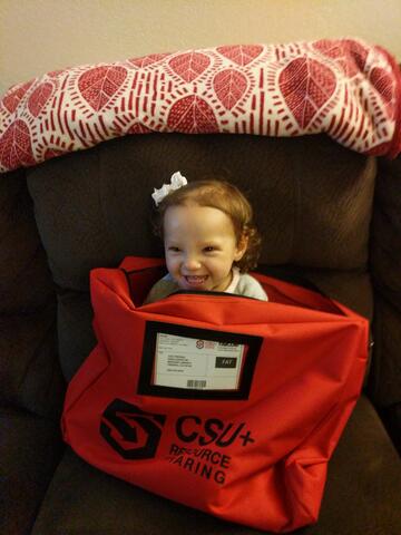 Child in a CSU-branded bag