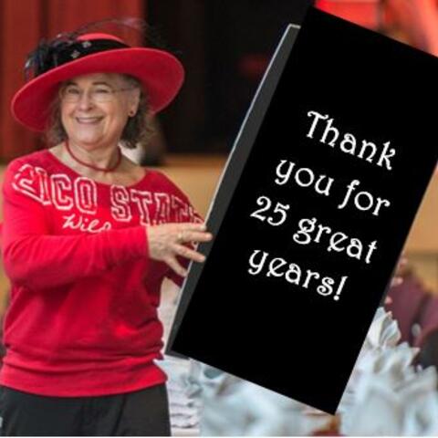 Jo Ann Bradley holding a thank you sign