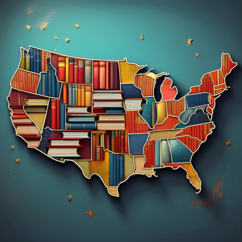 Map of US made up of books