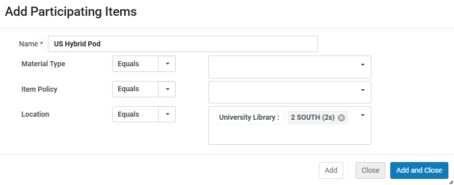 An example of a Participating Items Rule only using the location filter. 